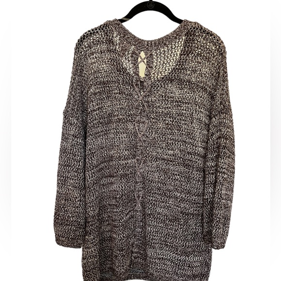 Chico's Sweaters - Chico’s Brown/Cream Color Open Knit Sweater Criss Cross Back Detail Size 16 EUC